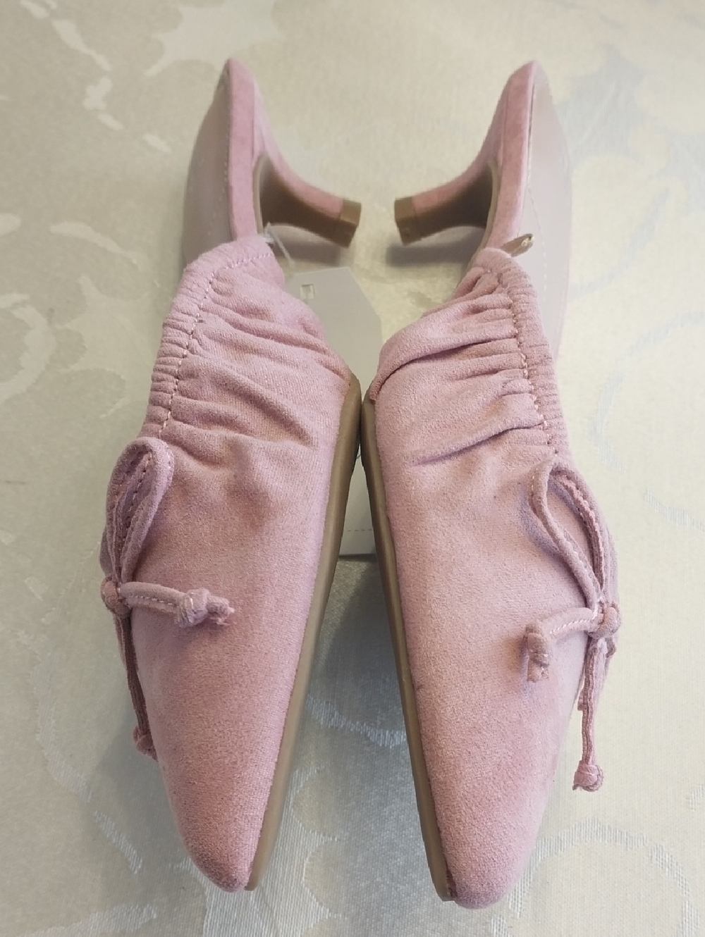 Faux Suede NWT Kitten Heel Mules Women's Size 7M Pink Memory Foam Insole Fairy - Picture 7 of 11
